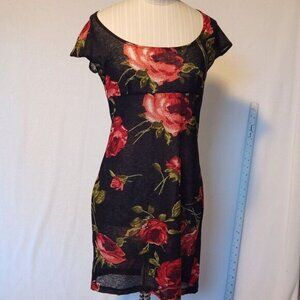 Vintage Knapp Studio California Women's M Sheer Black Mini Dress w/ Roses